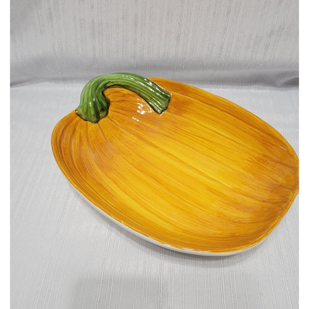 Vintage Italian Ceramic Pumpkin Serving Platter Made in Italy 9408/27 Orange 11"